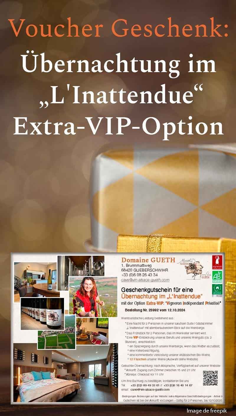 Voucher Geschenk : Eine Übernachtung in der Premium-Suite „L'Inattendue” für 2 Personen mit Extra-VIP-Option