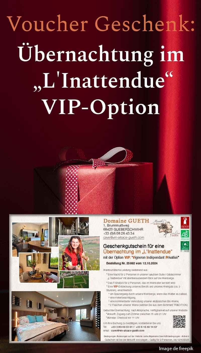 Voucher Geschenk : Eine Übernachtung in der Premium-Suite „L'Inattendue” für 2 Personen mit VIP-Option