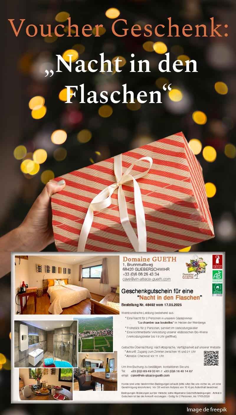 Voucher Geschenk : eine „Nacht in den Flaschen“ für 2 Personen