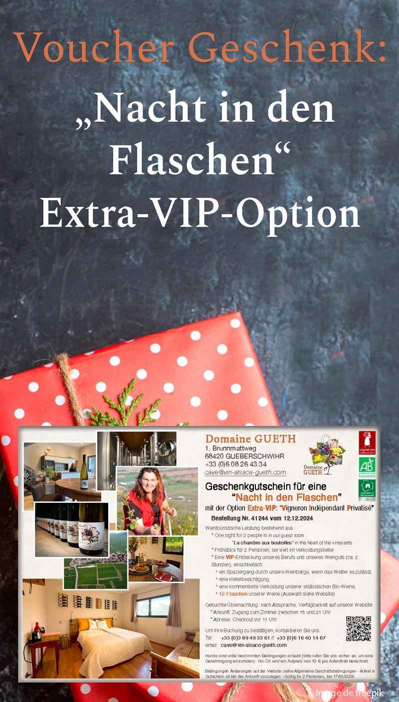 Voucher Geschenk : eine „Nacht in den Flaschen“ für 2 Personen im Extra-VIP-Option